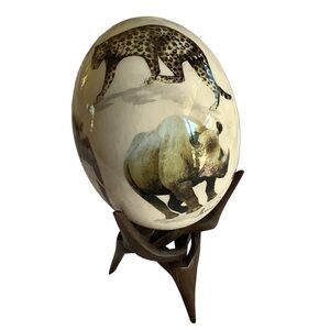 Signed Handpainted Ostrich Egg with Stand Sherry Rowe